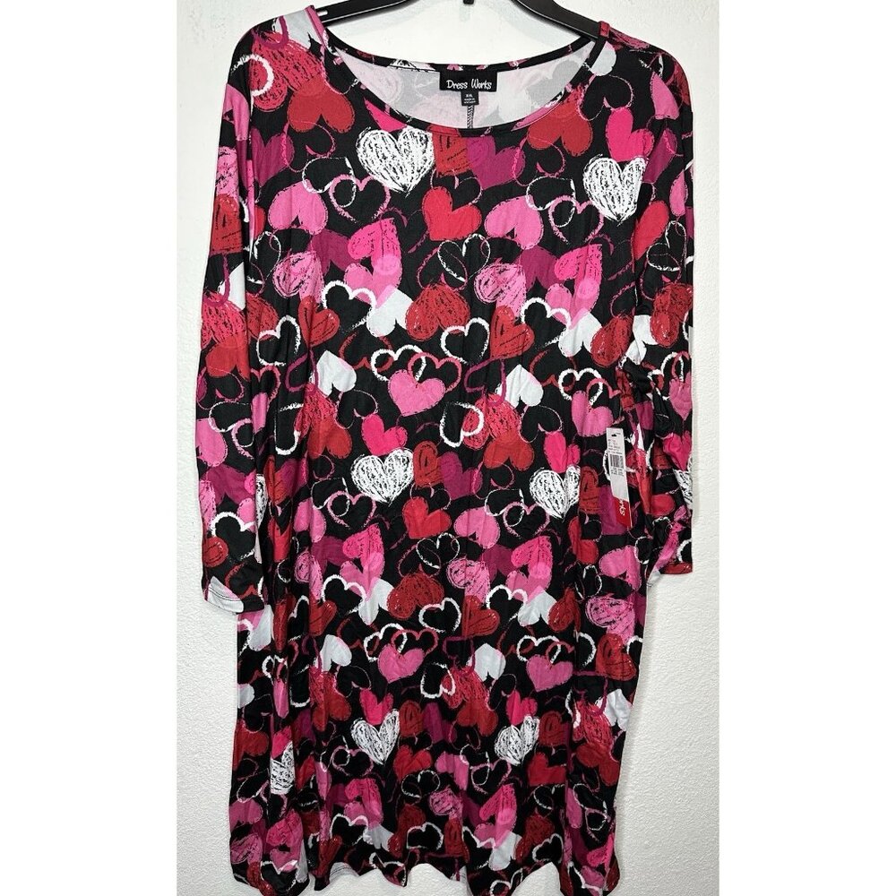 Dress Works Women’s Valentines Day Heart Chalk Print Knee Length Dress Size XXL